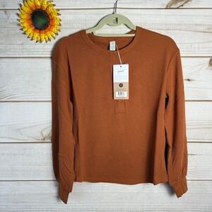 Goumi women's Thermal Long Sleeve Button Henley Top Rust Orange XS